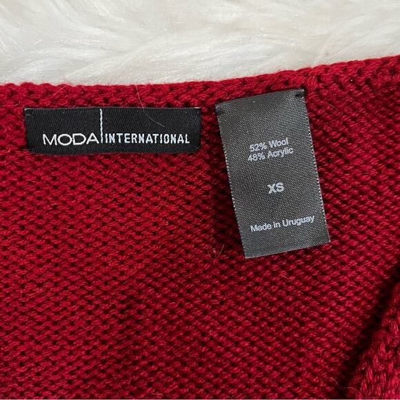 NEW Moda Intl Wool Classic V Neck Timeless Fisherman Rolled Hem Sweater XS NWOT - Picture 11 of 14